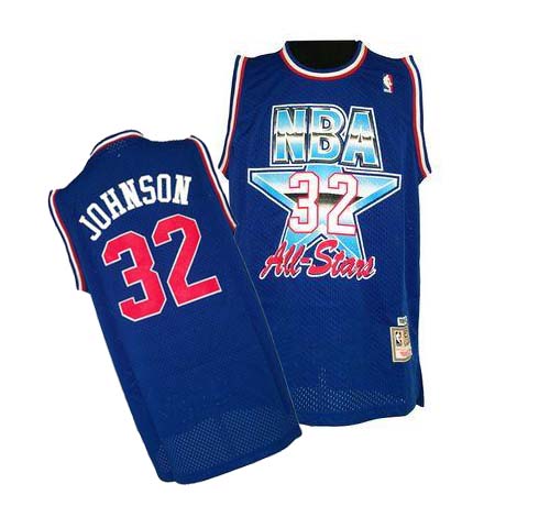 Mens Mitchell and Ness Los Angeles Lakers 32 Magic Johnson Authentic Blue 1992 All Star Throwback NBA Jersey